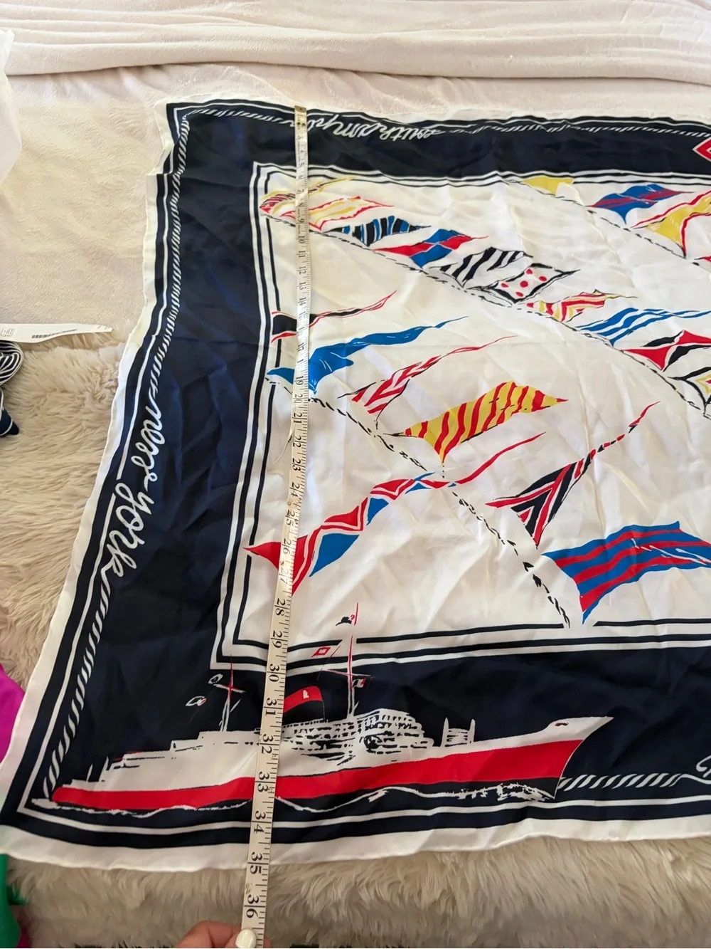 Nautical Print silk scarf Ralph Lauren  - Navy, White, Red flags boat